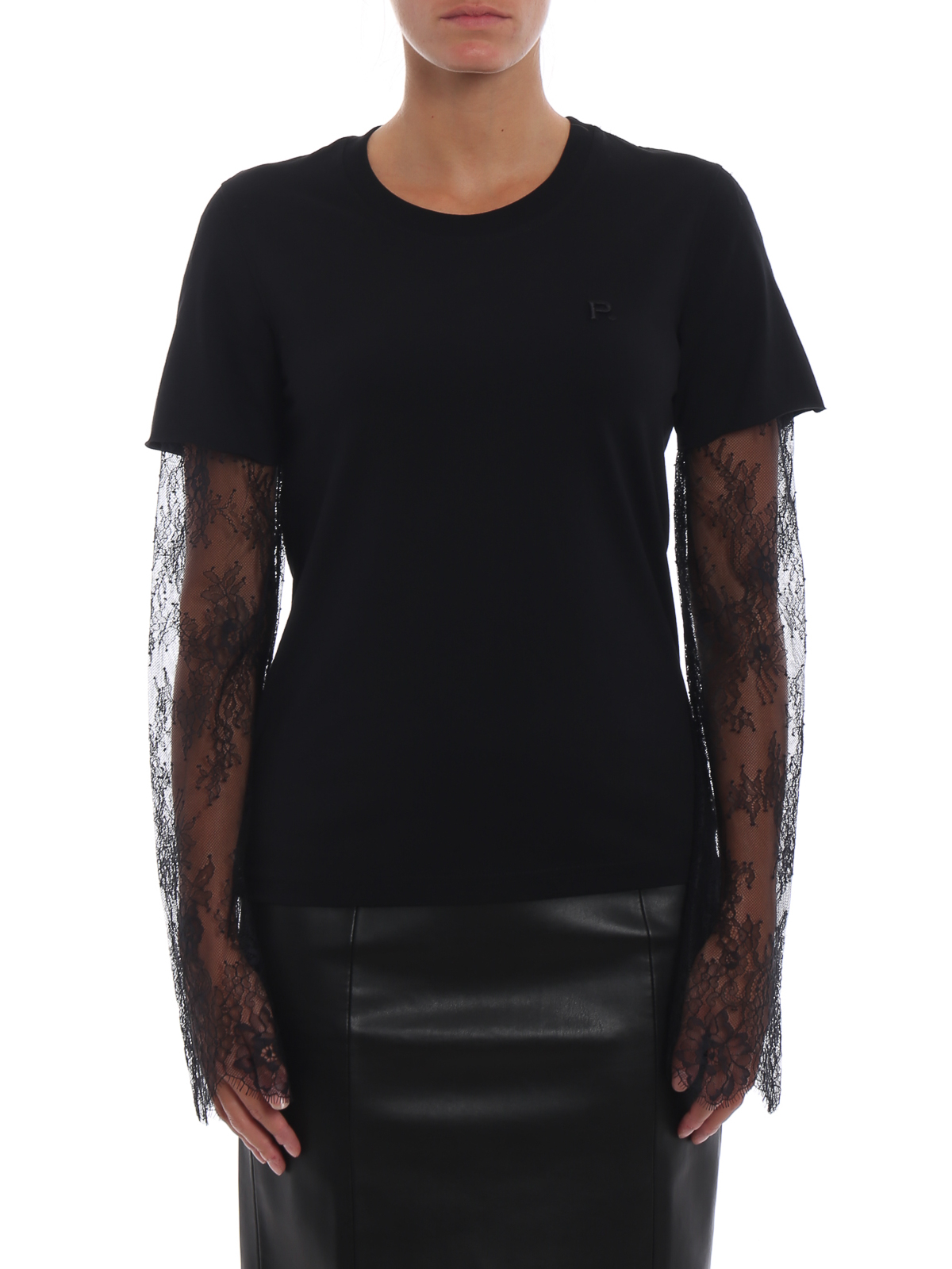 PHILOSOPHY di LORENZO SERAFINI 売れ筋商品|||フィロソフィーデロレンゾセラフィーニ Tシャツ トップス レディース Tops Black Philosophy di Lorenzo Serafini Lace long sleeve black T